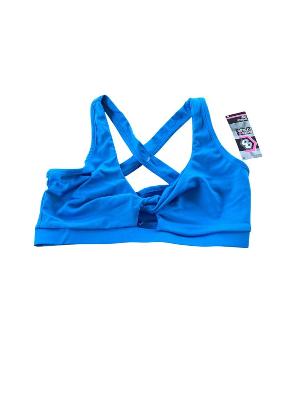 Series 8 Fitness Sports Bra Blue Sz LG Crossback Low Impact Knot Front Wireless